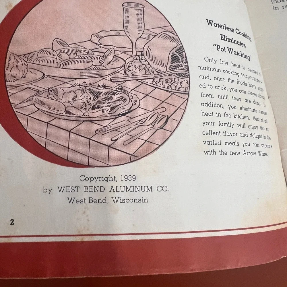 Vintage 1939 Arrow Aluminum Recipes West Bend Waterless Cooking Booklet Ephemera